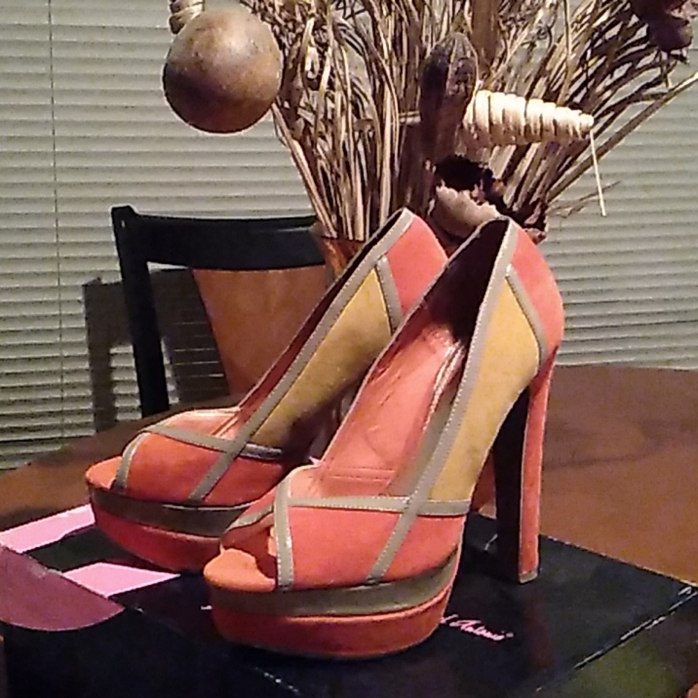 Mustard and orange platform heels